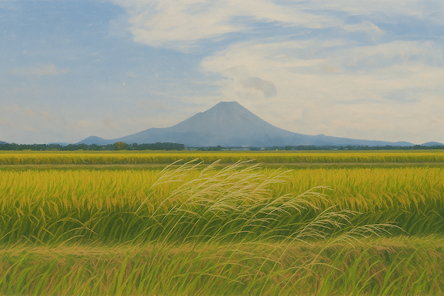 稲穂と山イラスト