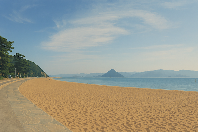 砂浜と島イラスト