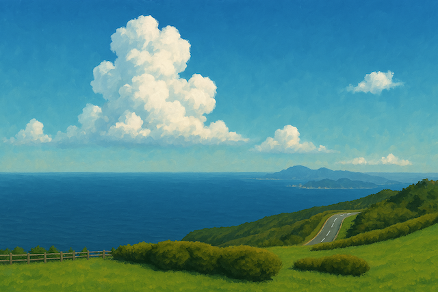 草原と海イラスト