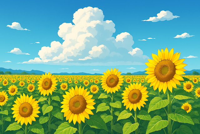 ひまわり花畑イラスト