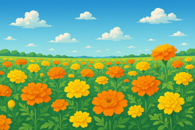 マリーゴールド花畑イラスト