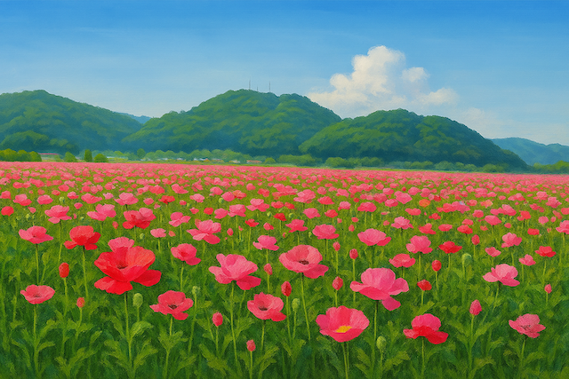 ポピー花畑イラスト