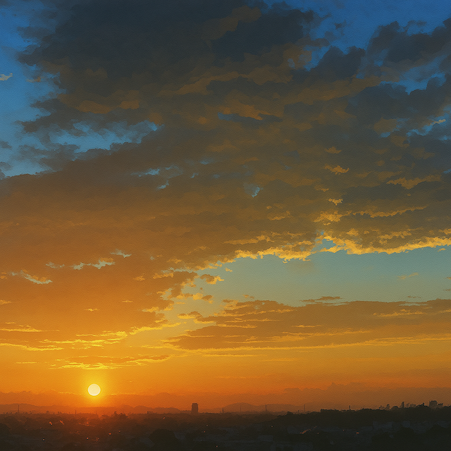 夕日の夕焼けイラスト