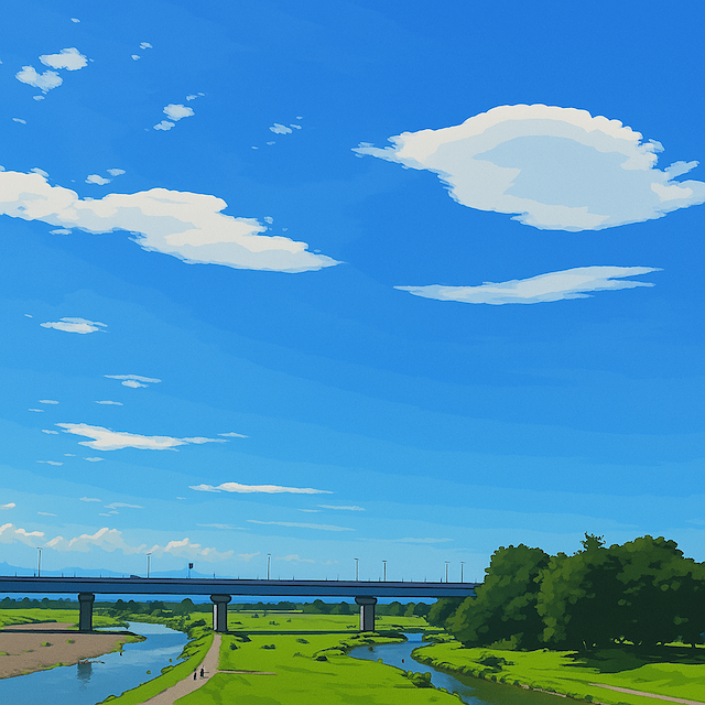 河川敷と青空イラスト