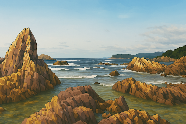 奇岩と海イラスト