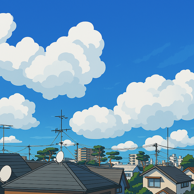 住宅街の青空イラスト