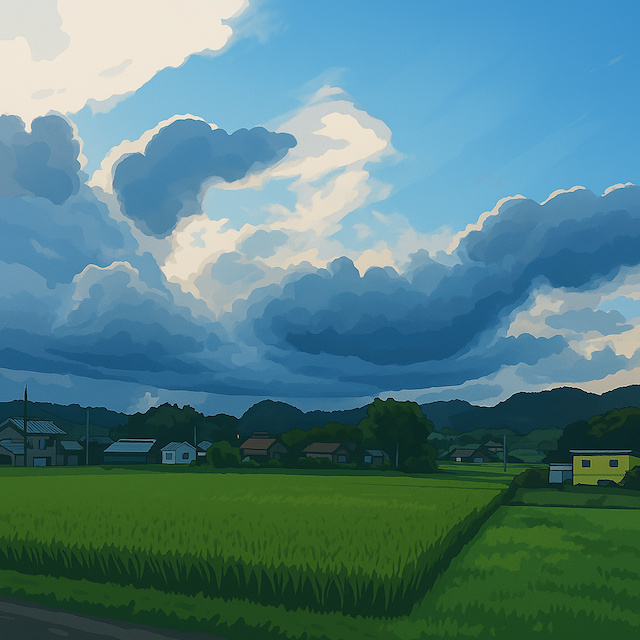 田んぼと青空イラスト