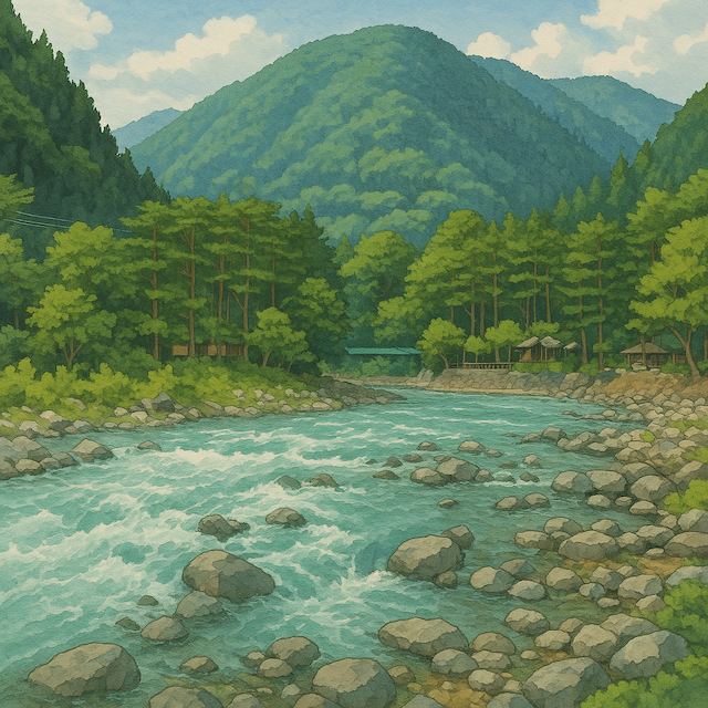 キャンプ場の川イラスト