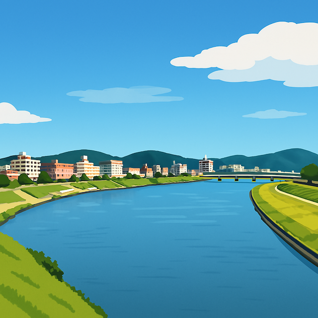 街の河川イラスト